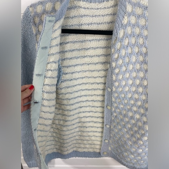 Unbranded Handmade Blue & Cream Knitted Long Sleeve Cardigan Small Women’s EUC - Picture 5 of 9